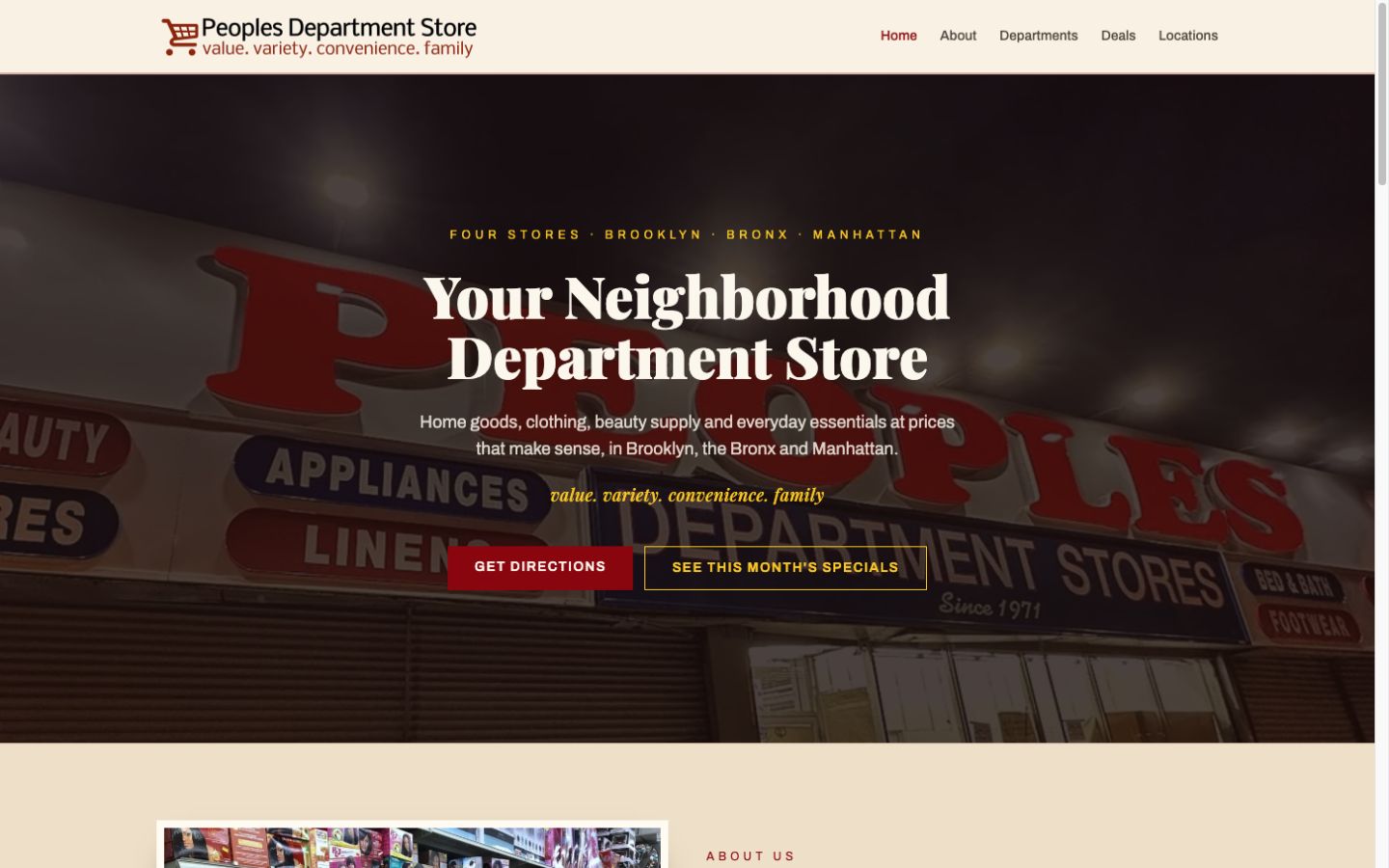 Peoples Department Store website homepage