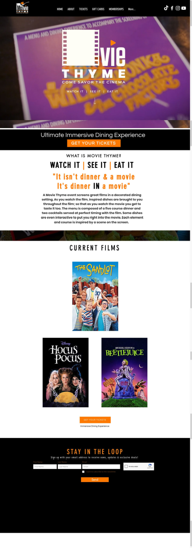 Movie Thyme old Wix full page with a long popup-heavy layout before the redesign