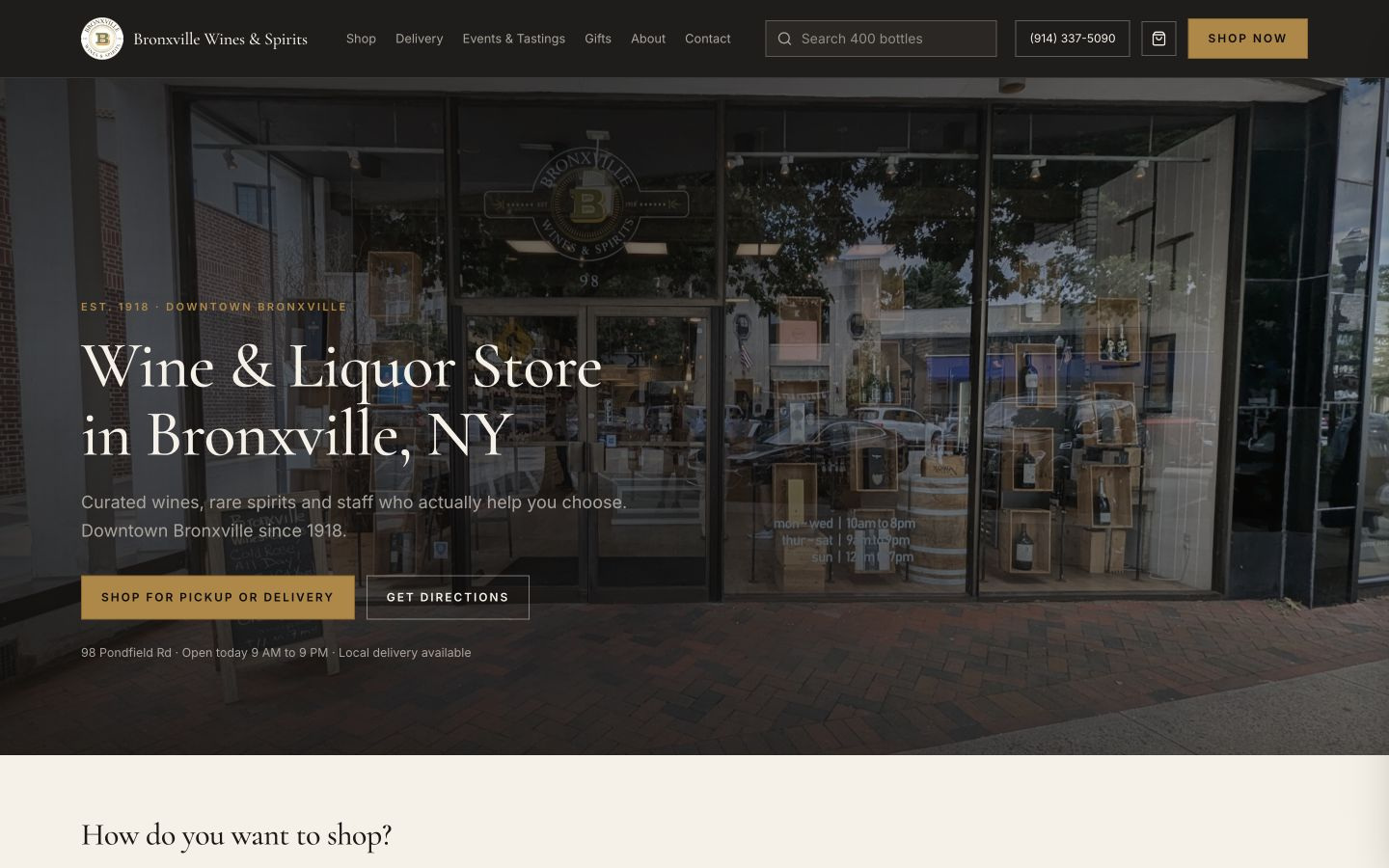 Bronxville Wines & Spirits website homepage